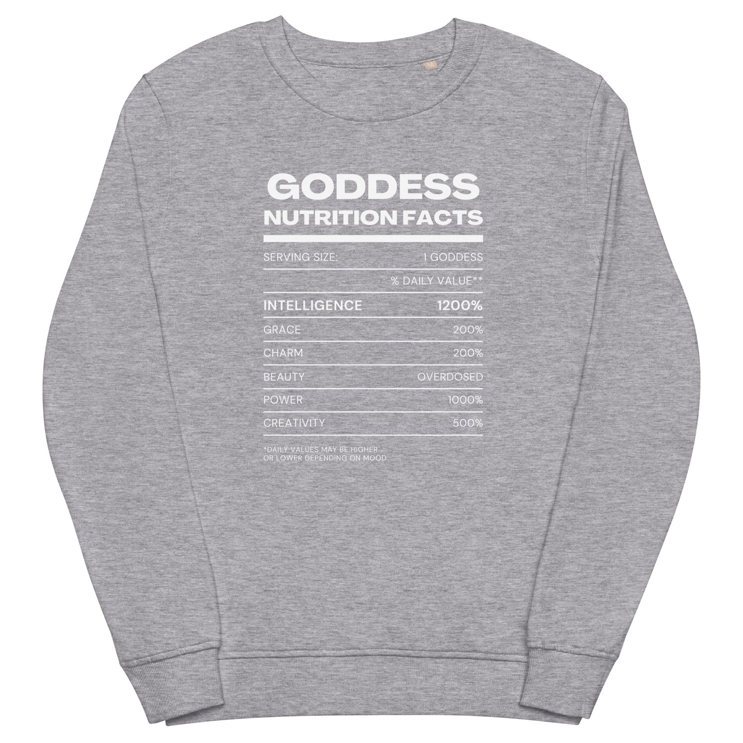 Göttin Nährwertangaben Sweatshirt x Weiß